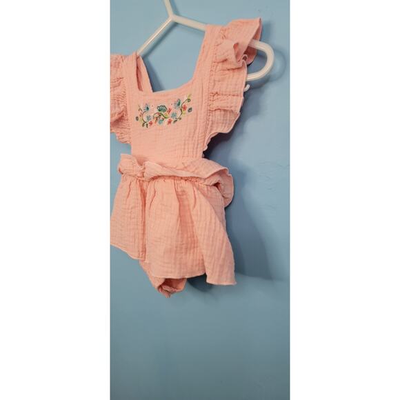 Girls Baby Essentials 9 Months Gauzy Light Pink Floral Romper - Picture 6 of 9